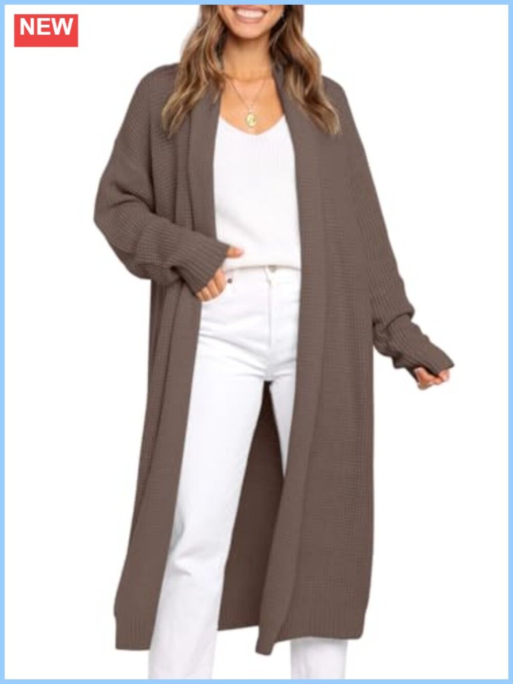 Women's Oversized Long Cardigan Sweater Open Front Ribbed Knit
